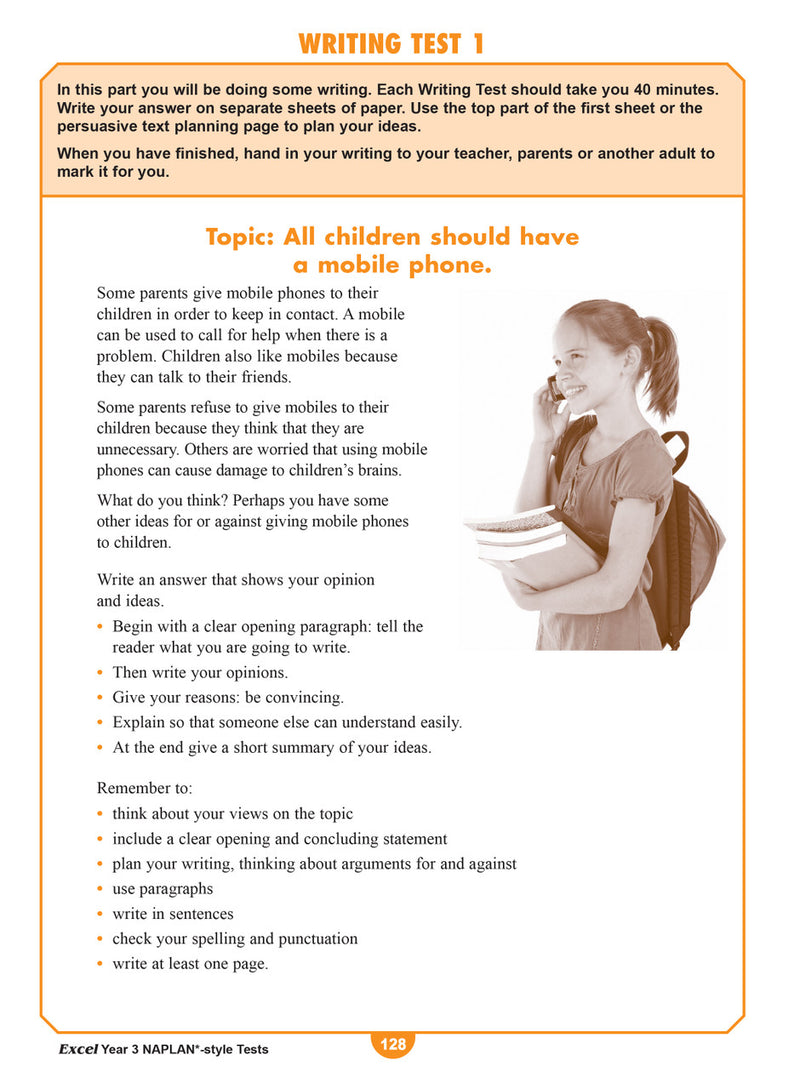 Sample interior page from the Excel Year 3 NAPLAN-style Tests workbook as shown in the publisher gallery