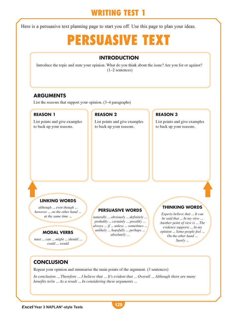 Sample interior page from the Excel Year 3 NAPLAN-style Tests workbook as shown in the publisher gallery
