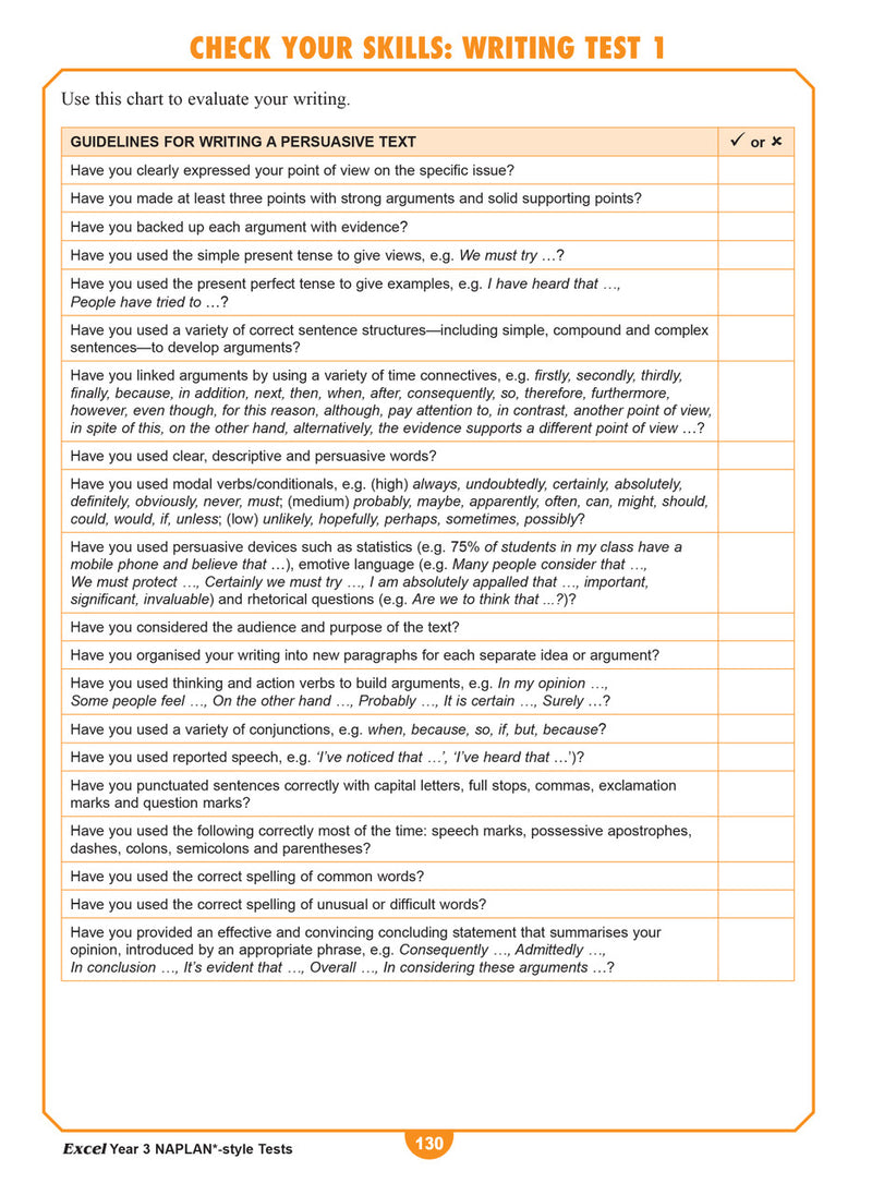 Sample interior page from the Excel Year 3 NAPLAN-style Tests workbook as shown in the publisher gallery