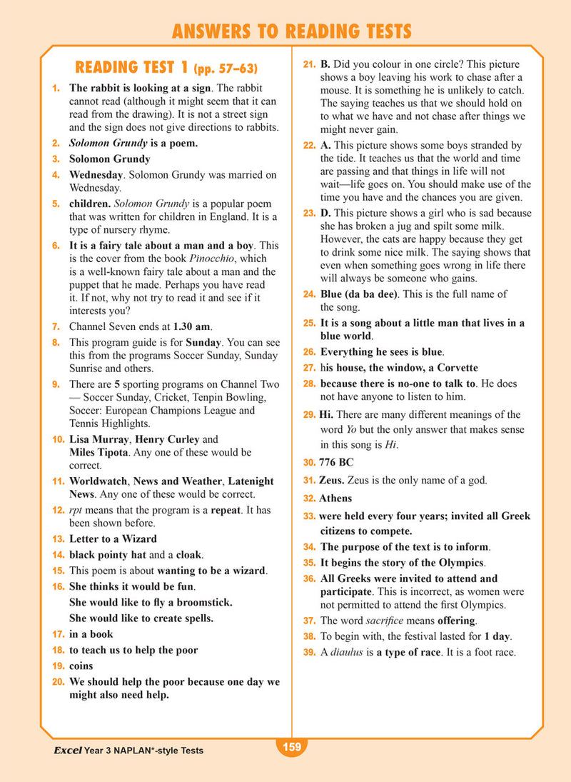 Sample interior page from the Excel Year 3 NAPLAN-style Tests workbook as shown in the publisher gallery
