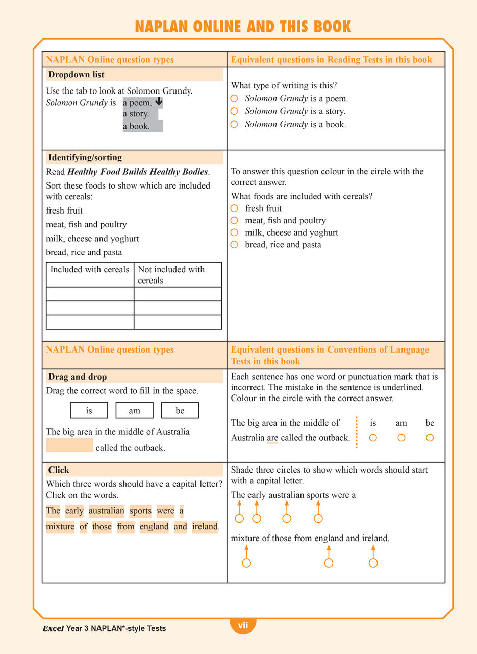 Introductory page from the front matter of the Excel Year 3 NAPLAN-style Tests workbook