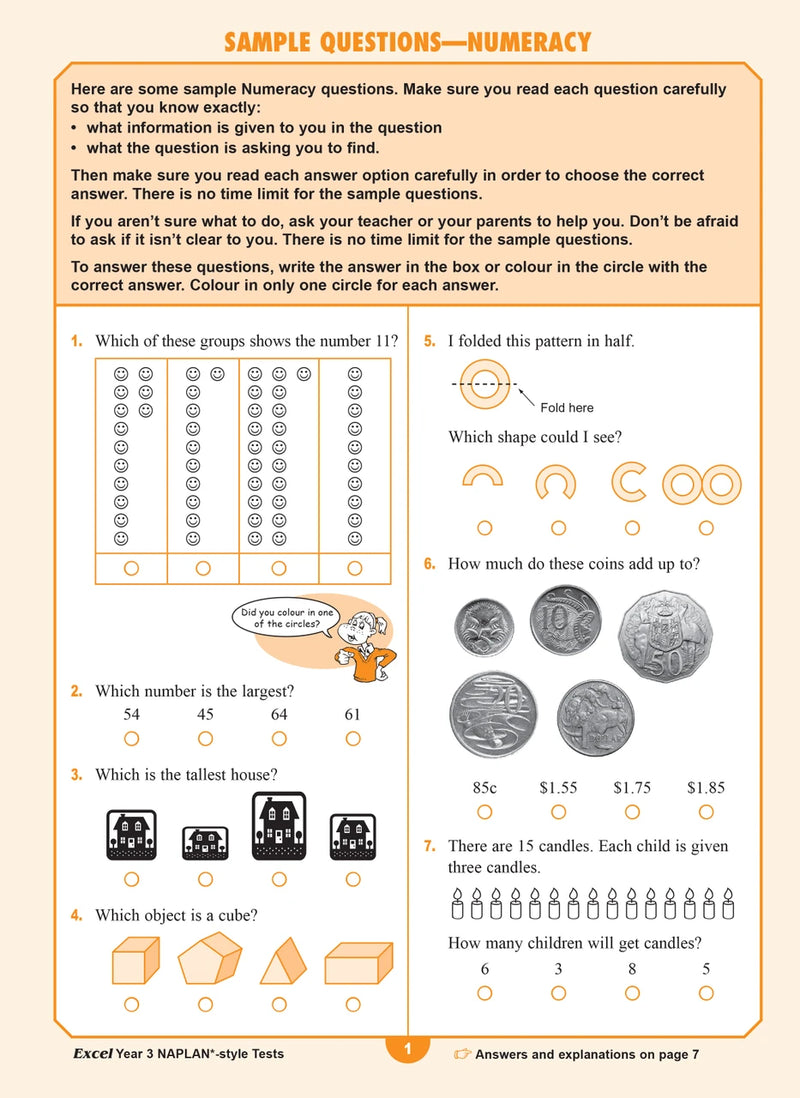 Sample interior page from the Excel Year 3 NAPLAN-style Tests workbook as shown in the publisher gallery