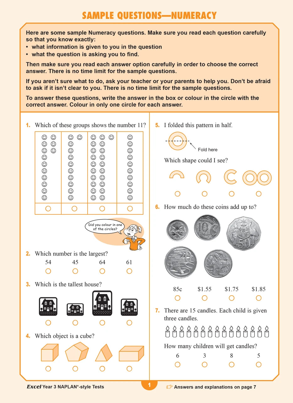 Sample interior page from the Excel Year 3 NAPLAN-style Tests workbook as shown in the publisher gallery