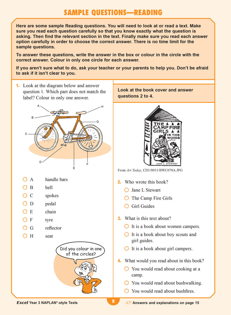 Sample interior page from the Excel Year 3 NAPLAN-style Tests workbook as shown in the publisher gallery