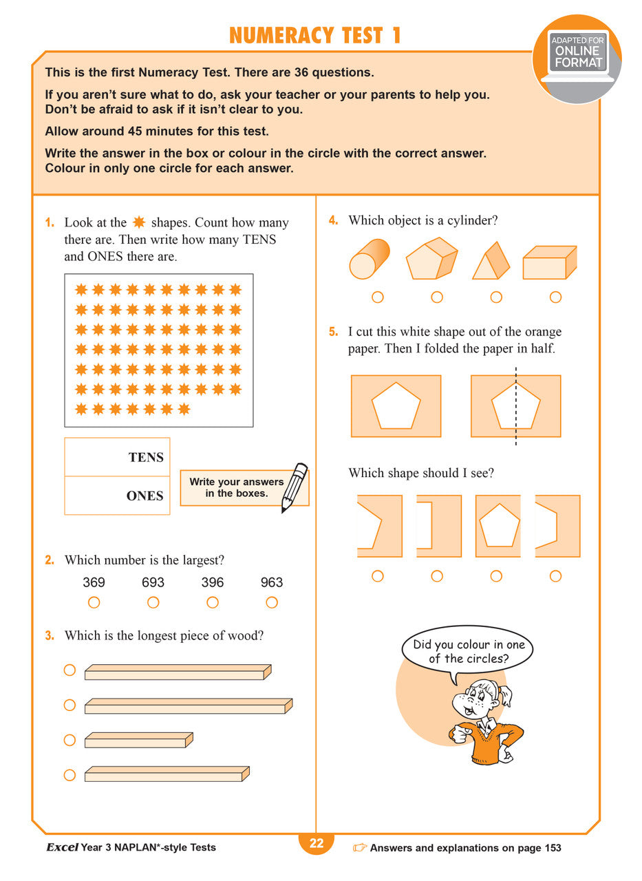 Sample interior page from the Excel Year 3 NAPLAN-style Tests workbook as shown in the publisher gallery