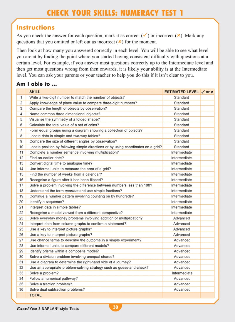 Sample interior page from the Excel Year 3 NAPLAN-style Tests workbook as shown in the publisher gallery