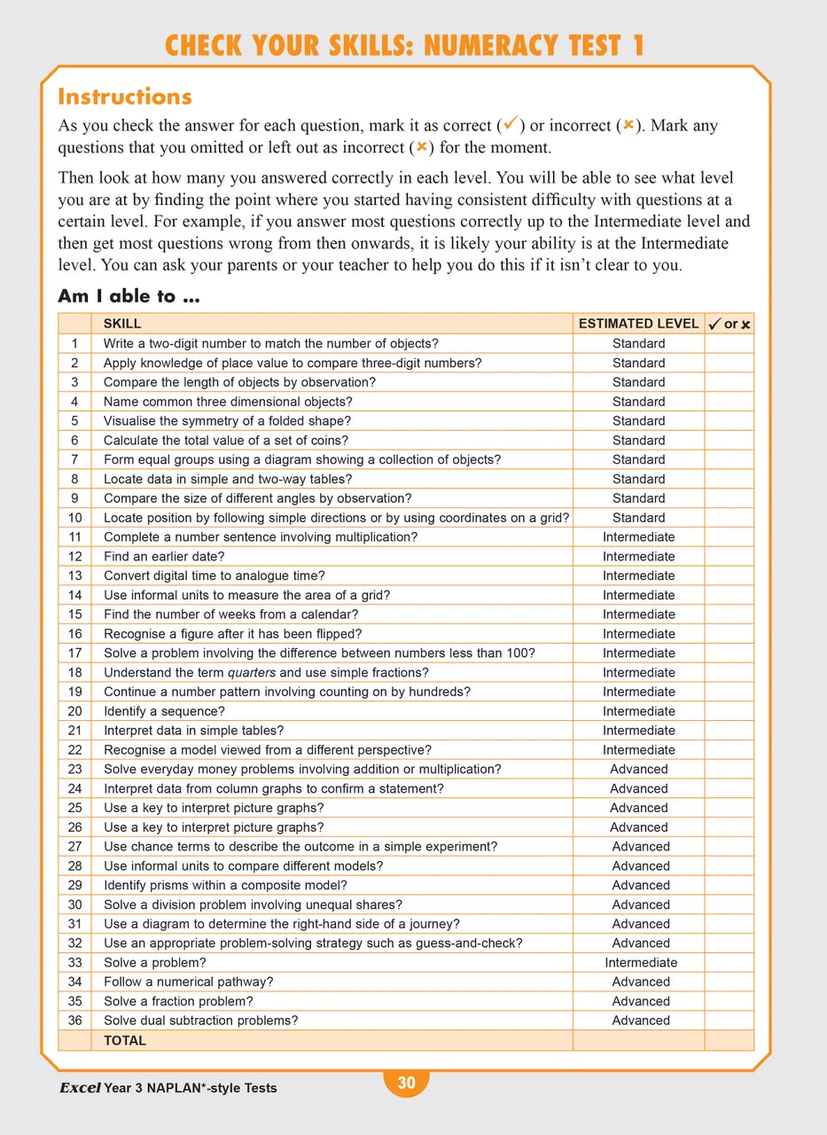 Sample interior page from the Excel Year 3 NAPLAN-style Tests workbook as shown in the publisher gallery