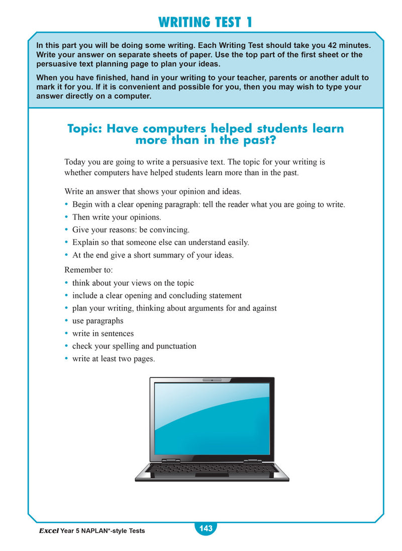 Sample interior page from the Excel Year 5 NAPLAN-style Tests workbook as shown in the publisher gallery