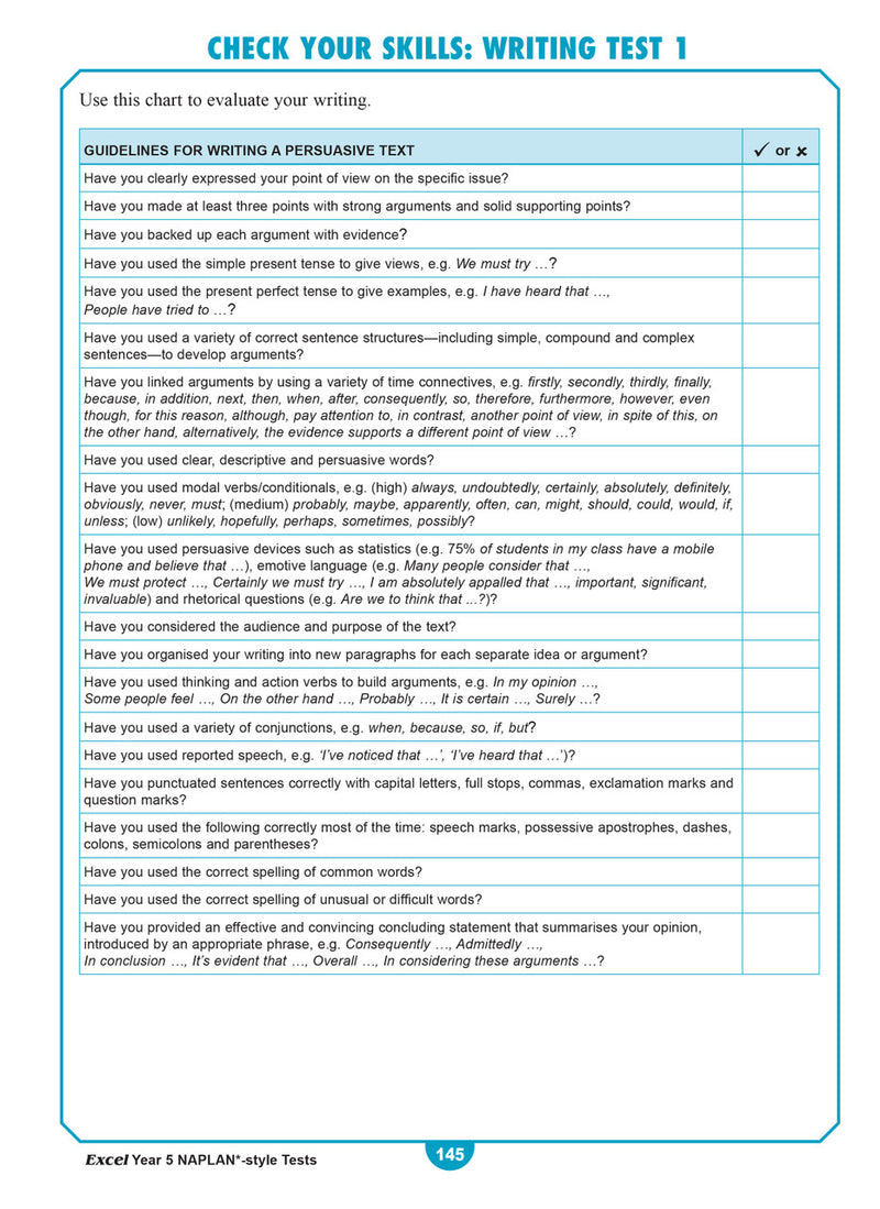 Sample interior page from the Excel Year 5 NAPLAN-style Tests workbook as shown in the publisher gallery
