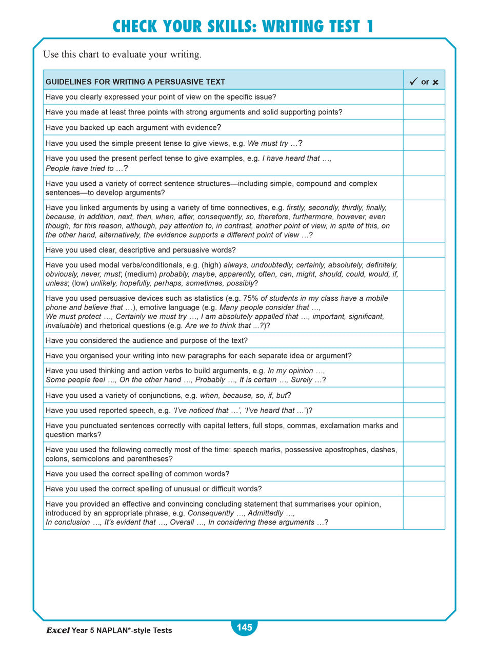 Sample interior page from the Excel Year 5 NAPLAN-style Tests workbook as shown in the publisher gallery