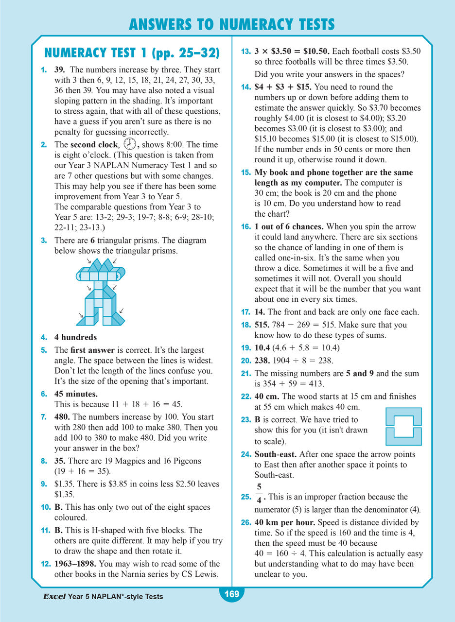 Sample interior page from the Excel Year 5 NAPLAN-style Tests workbook as shown in the publisher gallery