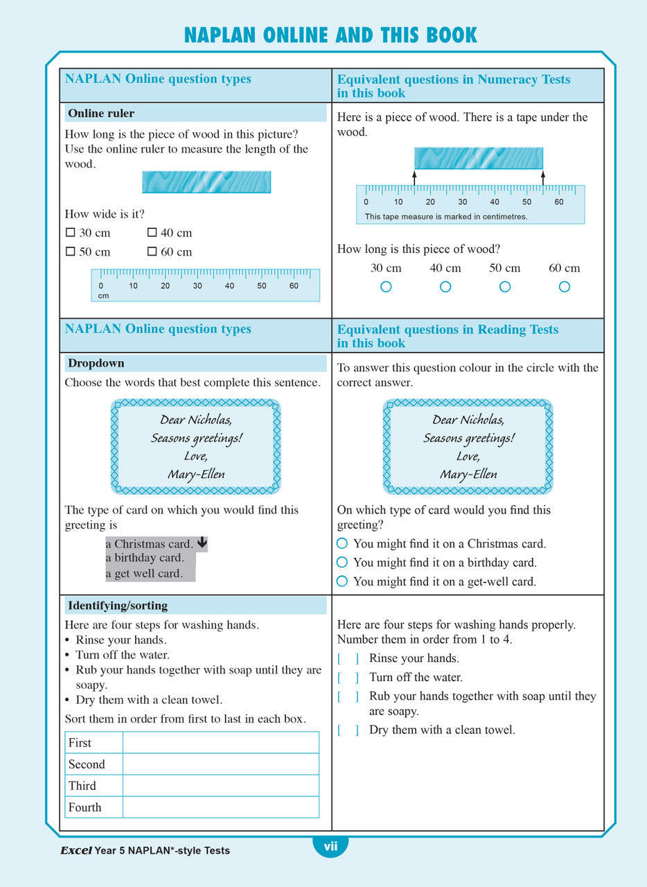 Introductory page from the front matter of the Excel Year 5 NAPLAN-style Tests workbook