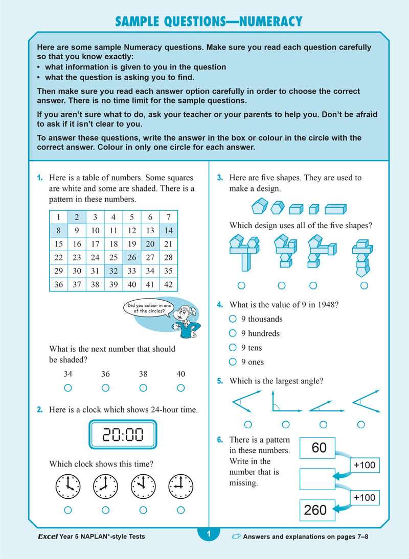 Sample interior page from the Excel Year 5 NAPLAN-style Tests workbook as shown in the publisher gallery