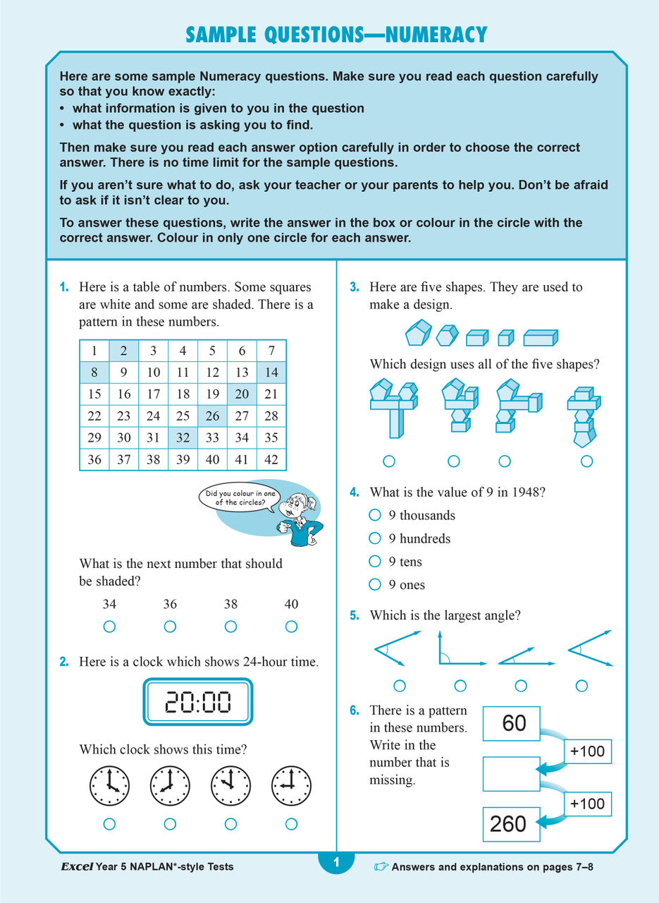 Sample interior page from the Excel Year 5 NAPLAN-style Tests workbook as shown in the publisher gallery