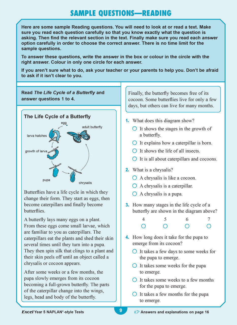 Sample interior page from the Excel Year 5 NAPLAN-style Tests workbook as shown in the publisher gallery