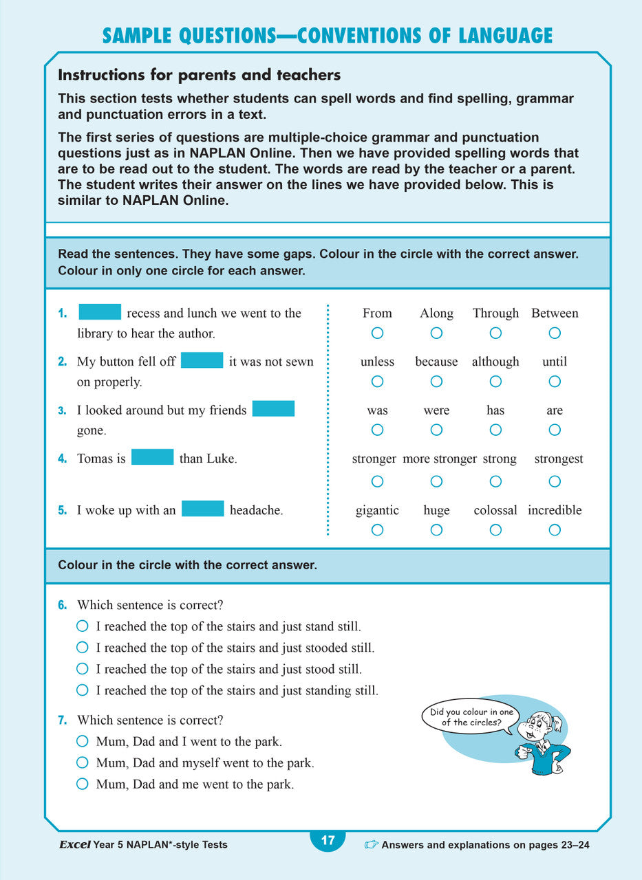 Sample interior page from the Excel Year 5 NAPLAN-style Tests workbook as shown in the publisher gallery
