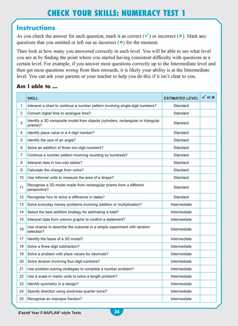 Sample interior page from the Excel Year 5 NAPLAN-style Tests workbook as shown in the publisher gallery