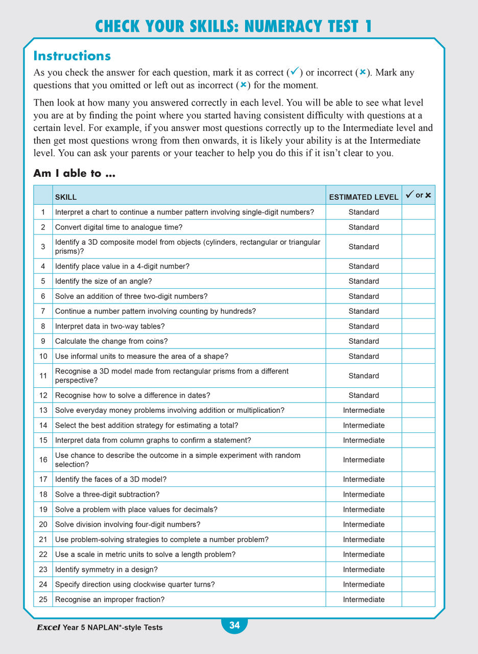 Sample interior page from the Excel Year 5 NAPLAN-style Tests workbook as shown in the publisher gallery