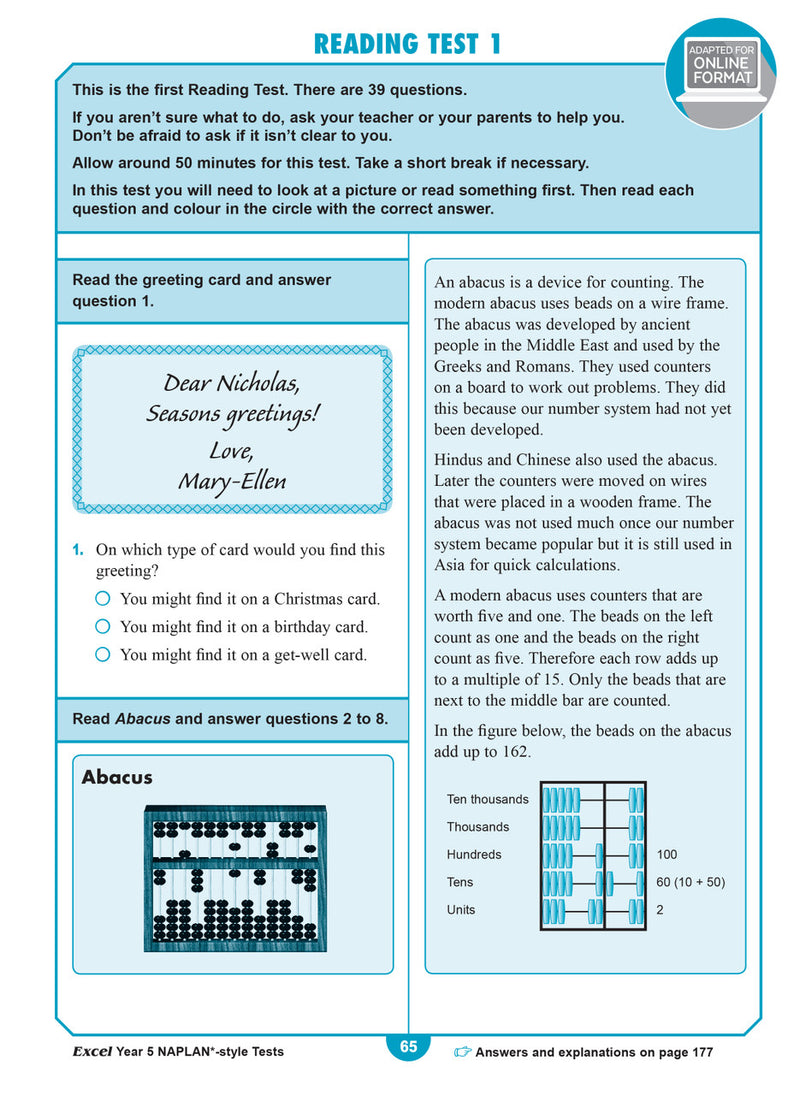Sample interior page from the Excel Year 5 NAPLAN-style Tests workbook as shown in the publisher gallery