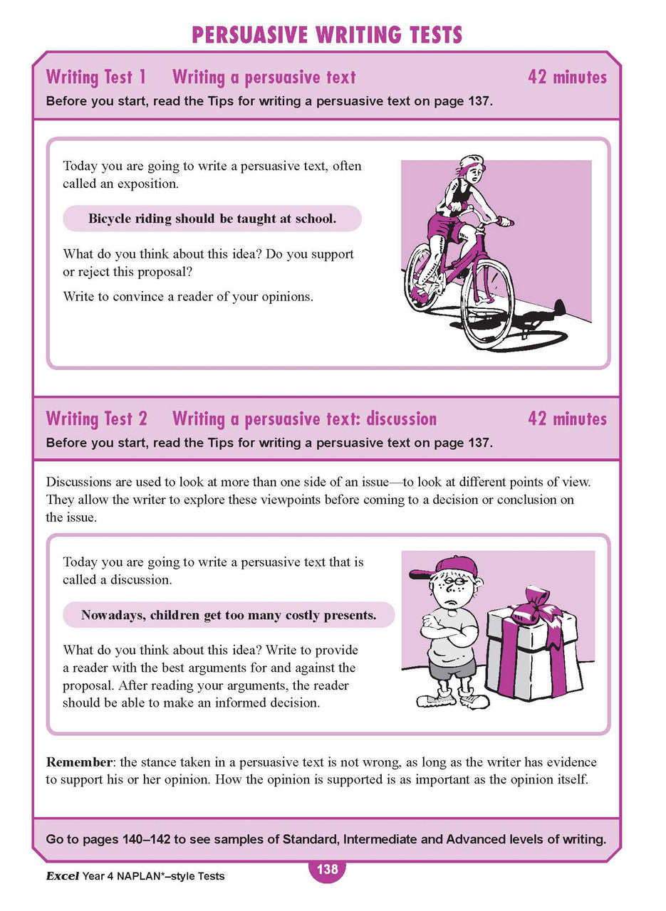 Sample interior page from the Excel Year 4 NAPLAN-style Tests workbook as shown in the publisher gallery
