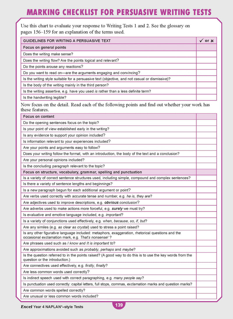 Sample interior page from the Excel Year 4 NAPLAN-style Tests workbook as shown in the publisher gallery