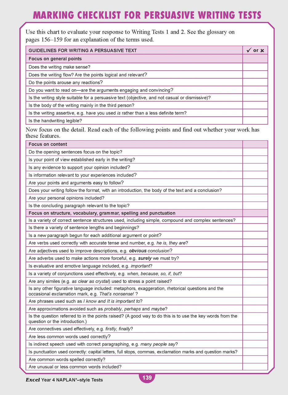 Sample interior page from the Excel Year 4 NAPLAN-style Tests workbook as shown in the publisher gallery