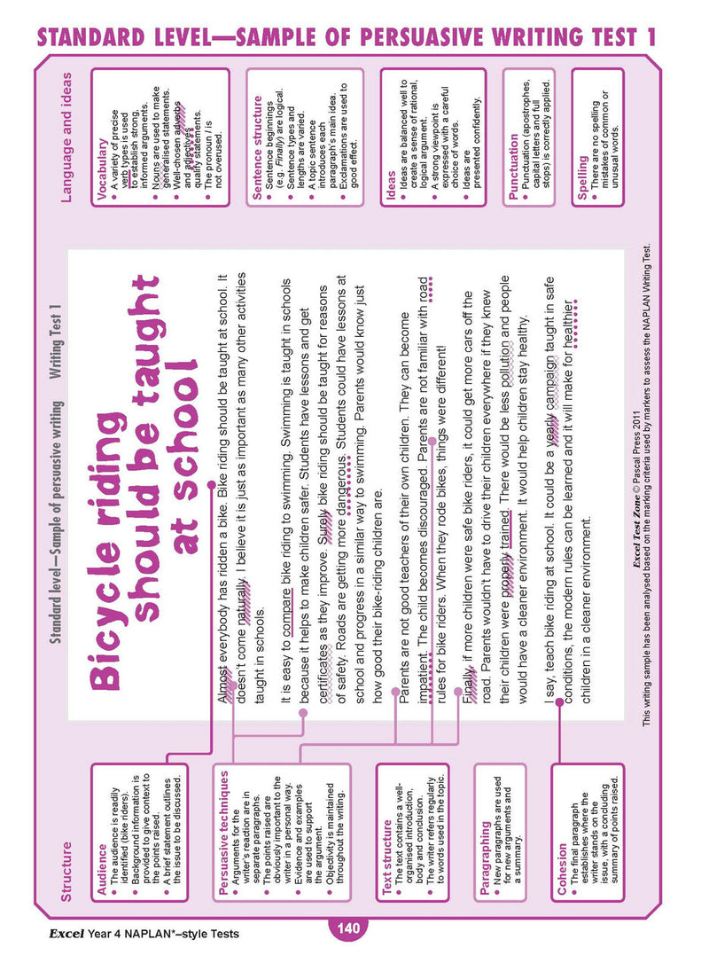 Sample interior page from the Excel Year 4 NAPLAN-style Tests workbook as shown in the publisher gallery