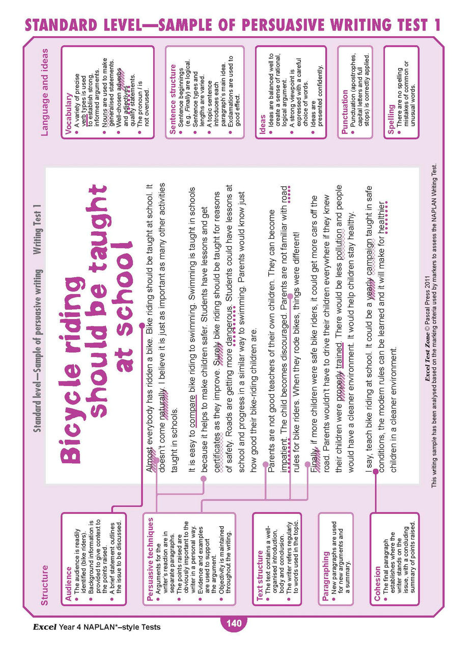 Sample interior page from the Excel Year 4 NAPLAN-style Tests workbook as shown in the publisher gallery