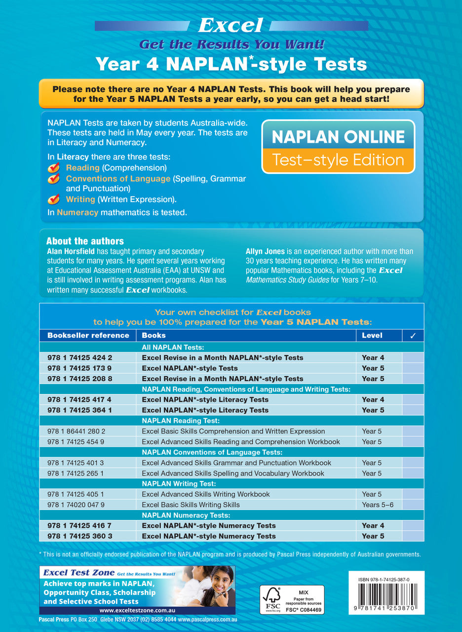 Sample interior page from the Excel Year 4 NAPLAN-style Tests workbook as shown in the publisher gallery