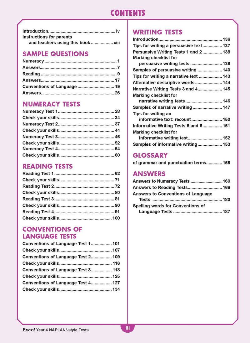 Sample interior page from the Excel Year 4 NAPLAN-style Tests workbook as shown in the publisher gallery