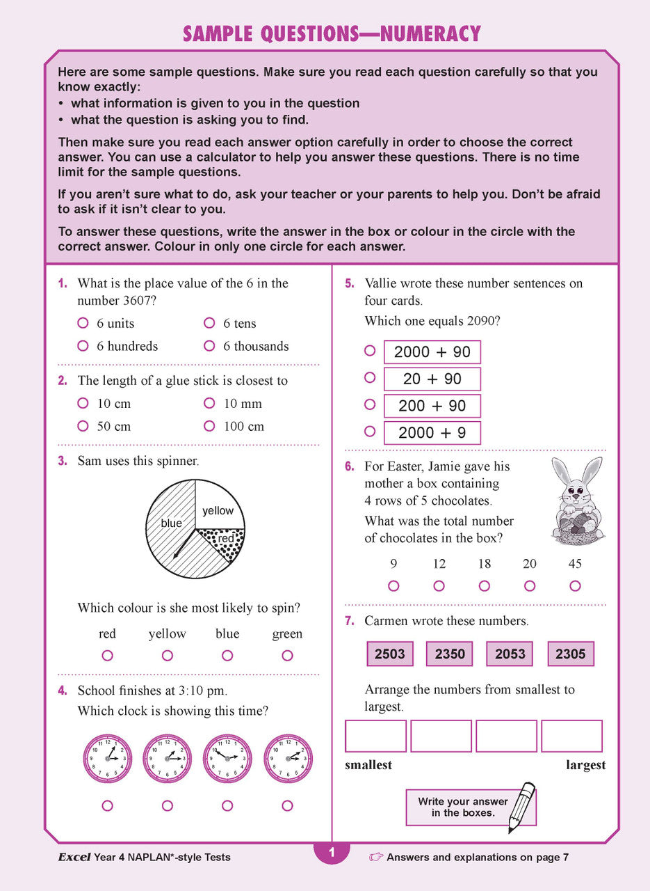 Sample interior page from the Excel Year 4 NAPLAN-style Tests workbook as shown in the publisher gallery