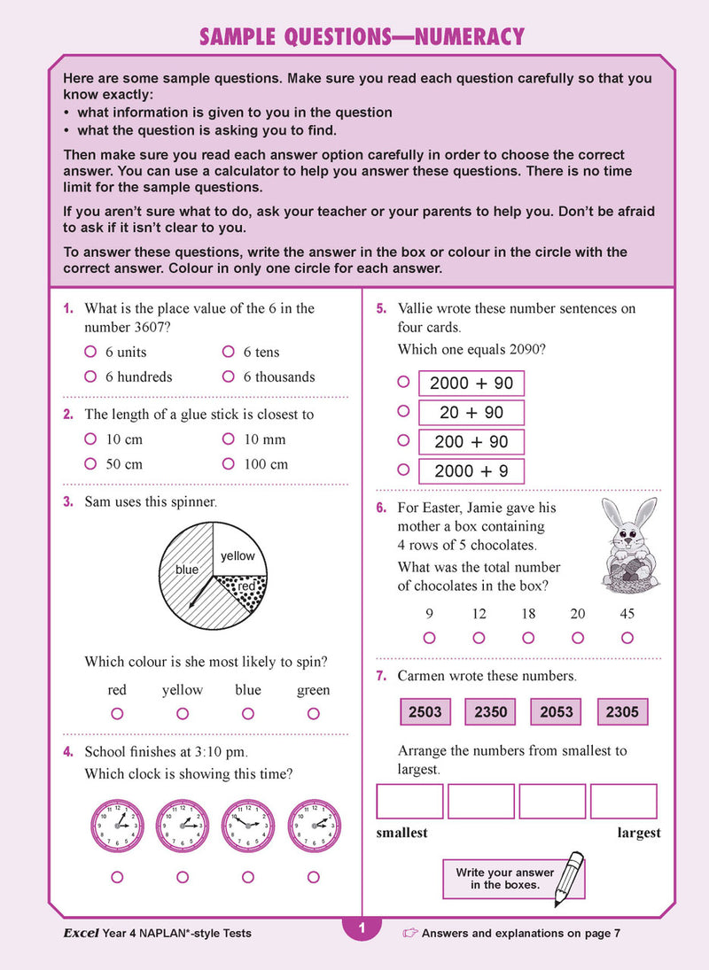 Sample interior page from the Excel Year 4 NAPLAN-style Tests workbook as shown in the publisher gallery