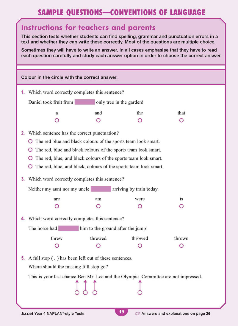 Sample interior page from the Excel Year 4 NAPLAN-style Tests workbook as shown in the publisher gallery