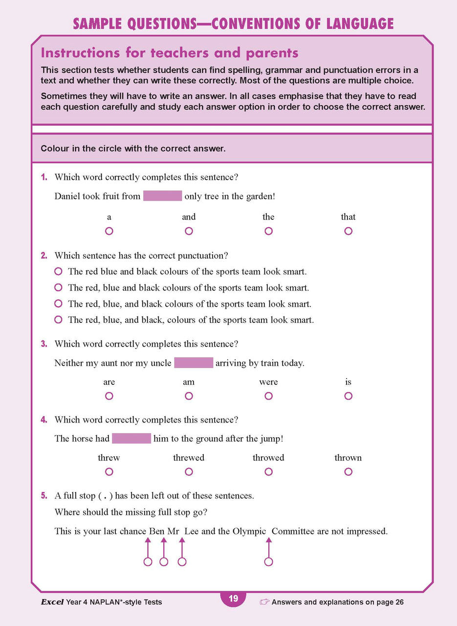 Sample interior page from the Excel Year 4 NAPLAN-style Tests workbook as shown in the publisher gallery