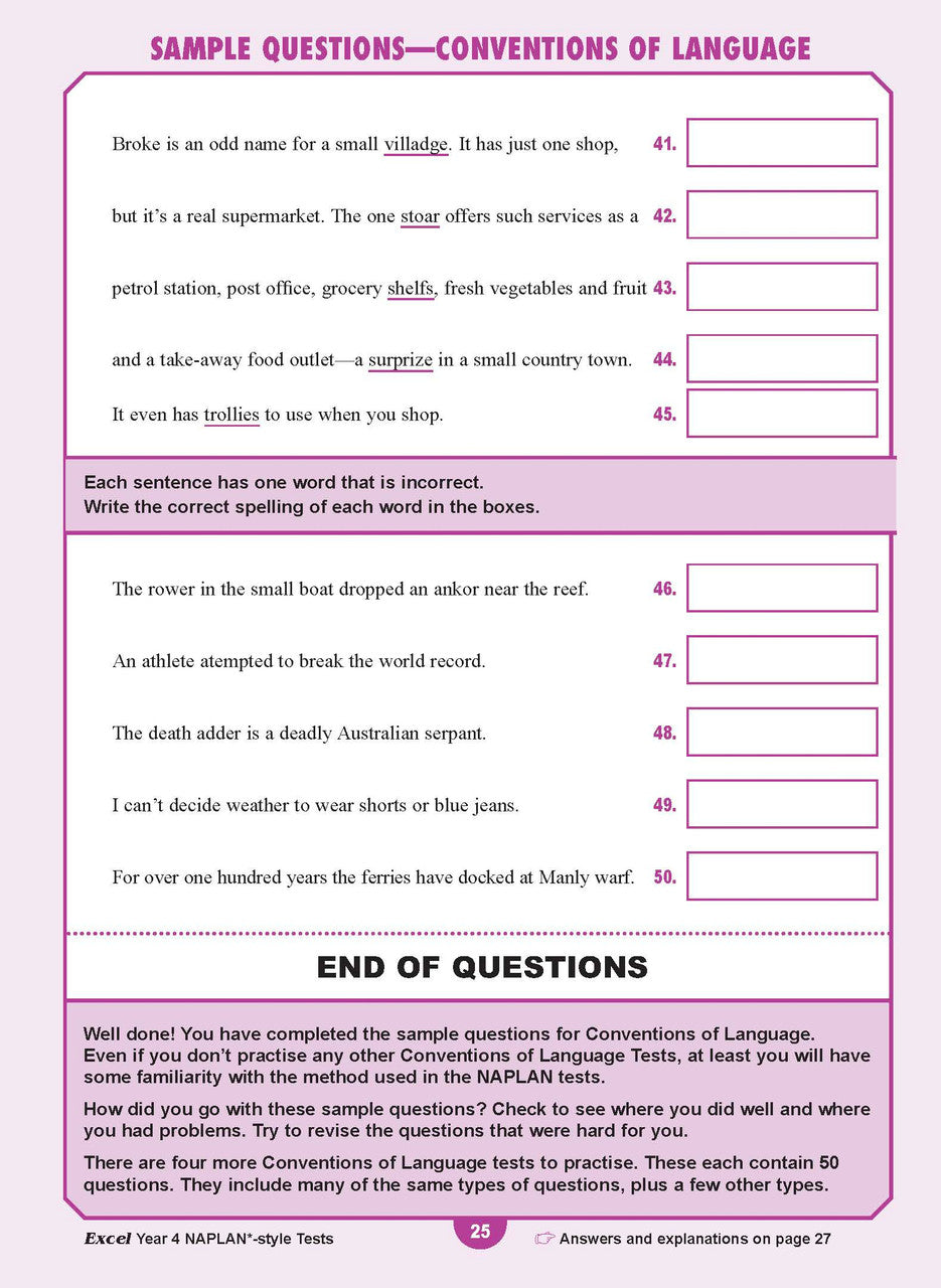 Sample interior page from the Excel Year 4 NAPLAN-style Tests workbook as shown in the publisher gallery