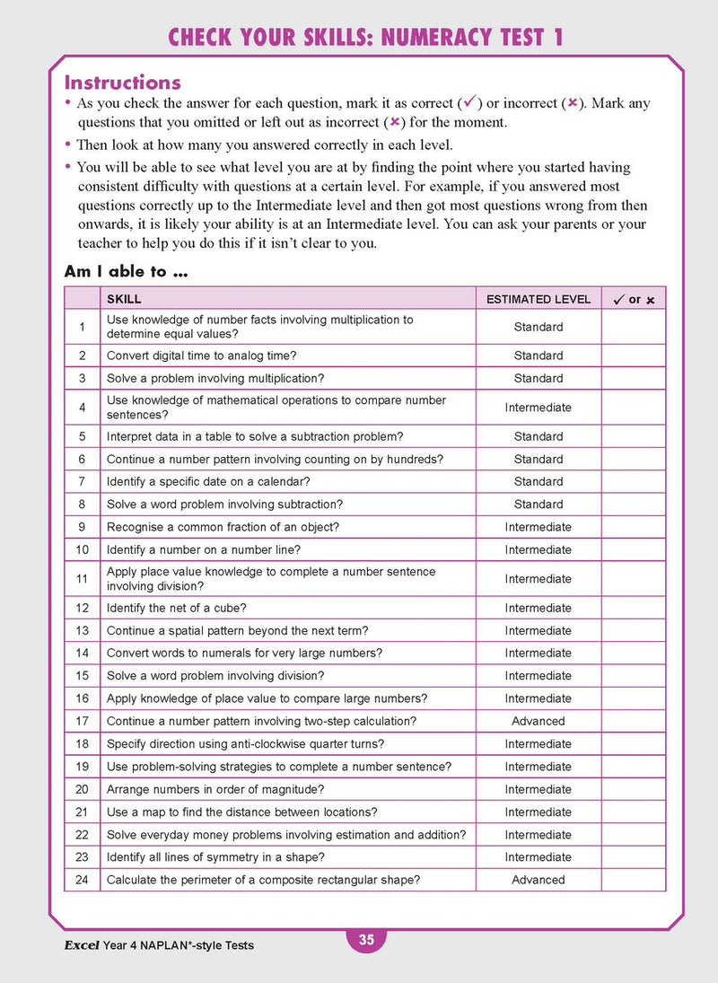 Sample interior page from the Excel Year 4 NAPLAN-style Tests workbook as shown in the publisher gallery