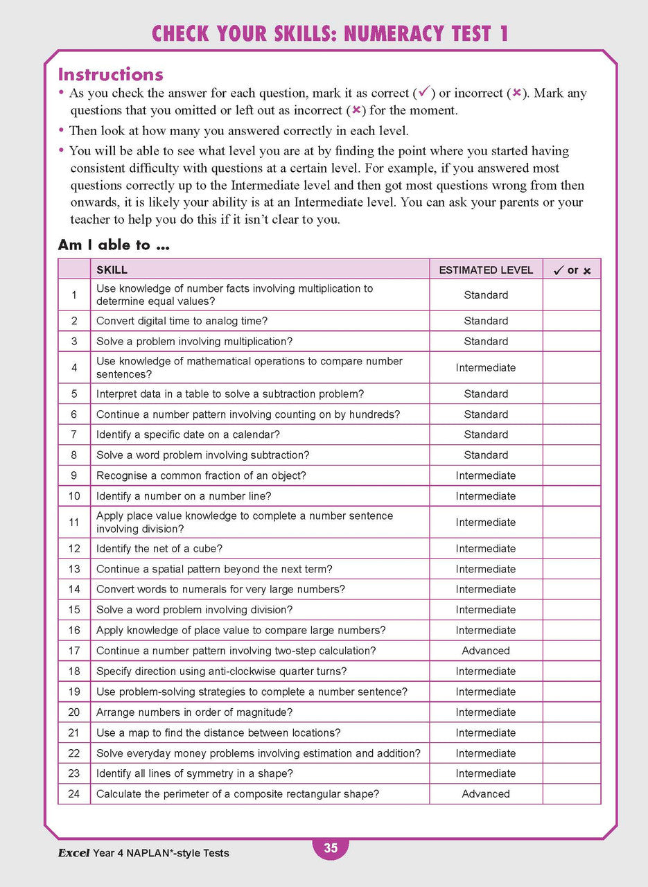 Sample interior page from the Excel Year 4 NAPLAN-style Tests workbook as shown in the publisher gallery