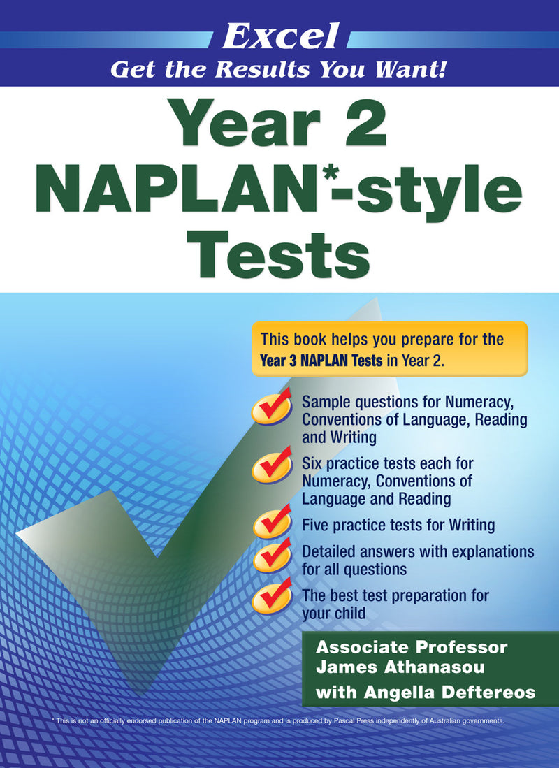 Front cover of the Excel Year 2 NAPLAN-style Tests workbook from Pascal Press