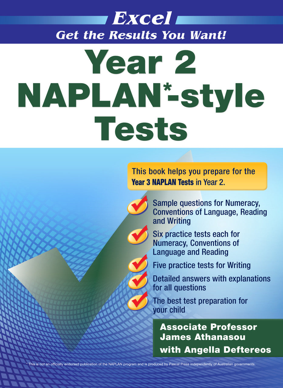 Front cover of the Excel Year 2 NAPLAN-style Tests workbook from Pascal Press
