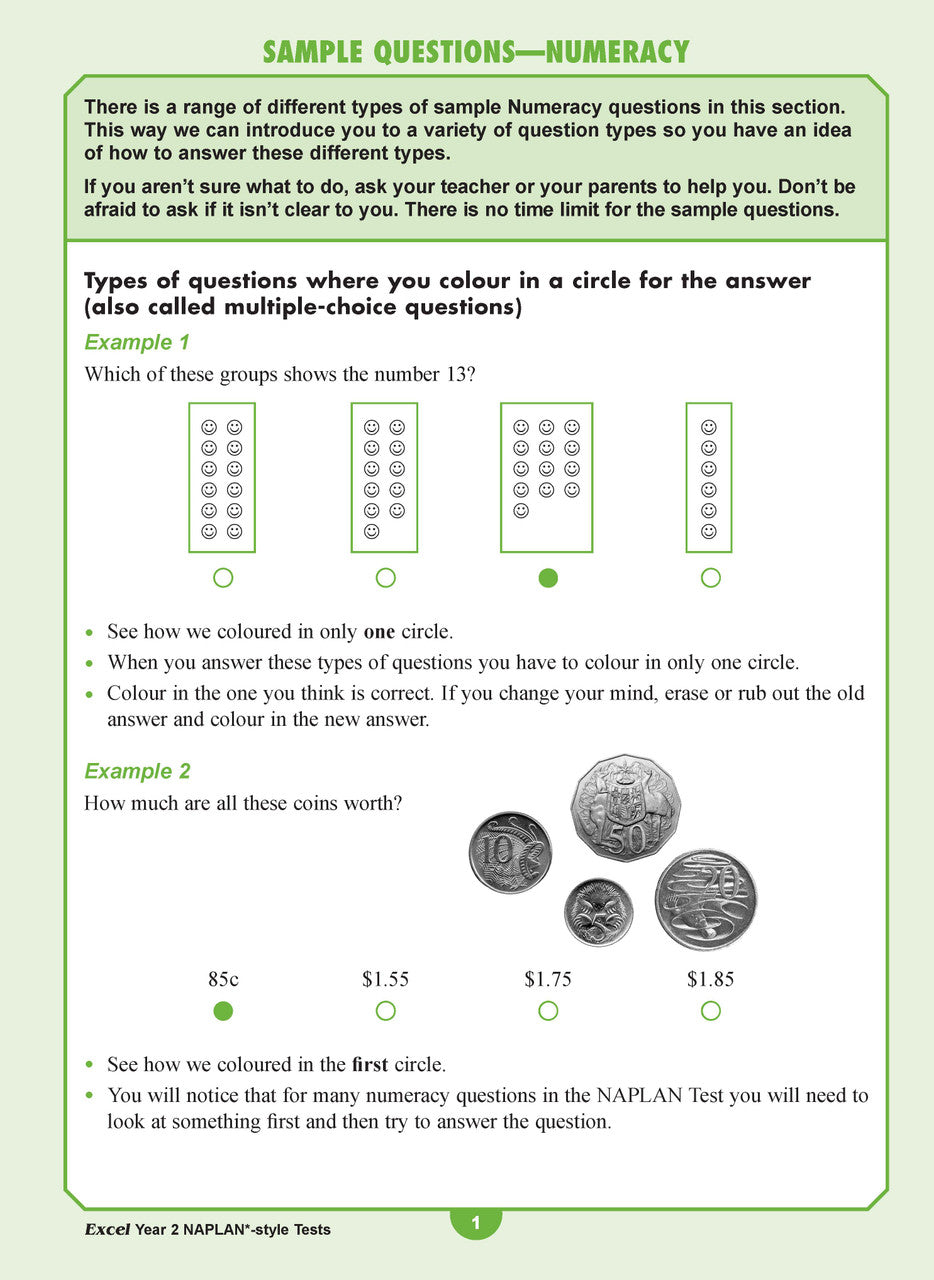 Sample interior page from the Excel Year 2 NAPLAN-style Tests workbook as shown in the publisher gallery