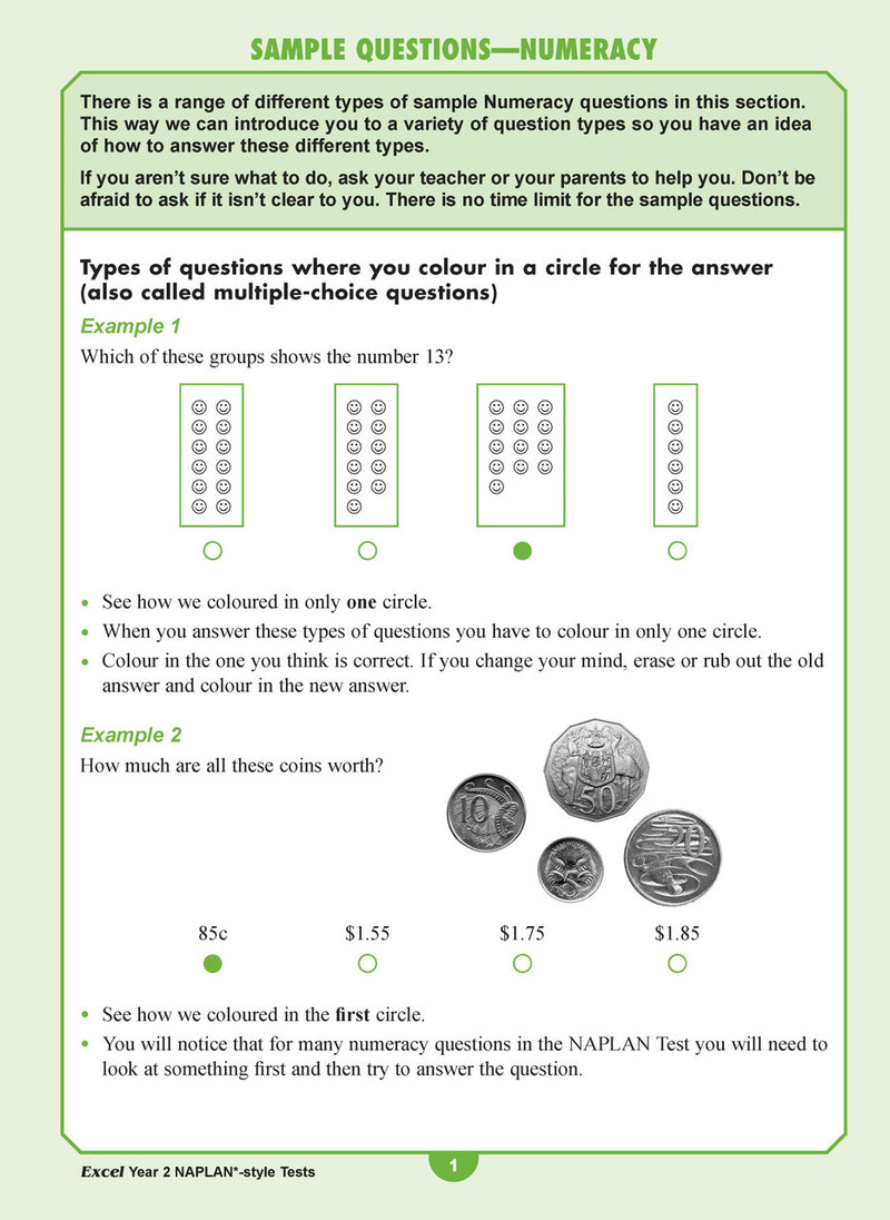 Sample interior page from the Excel Year 2 NAPLAN-style Tests workbook as shown in the publisher gallery