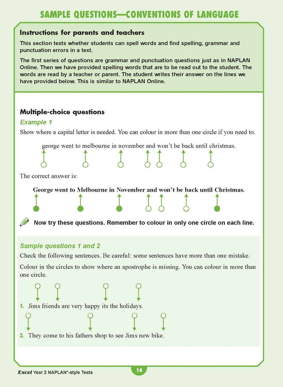 Sample interior page from the Excel Year 2 NAPLAN-style Tests workbook as shown in the publisher gallery