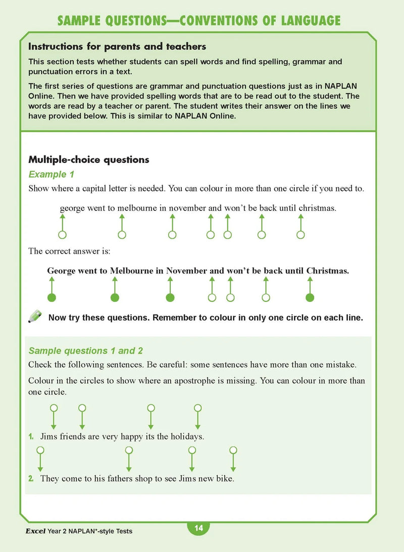Sample interior page from the Excel Year 2 NAPLAN-style Tests workbook as shown in the publisher gallery