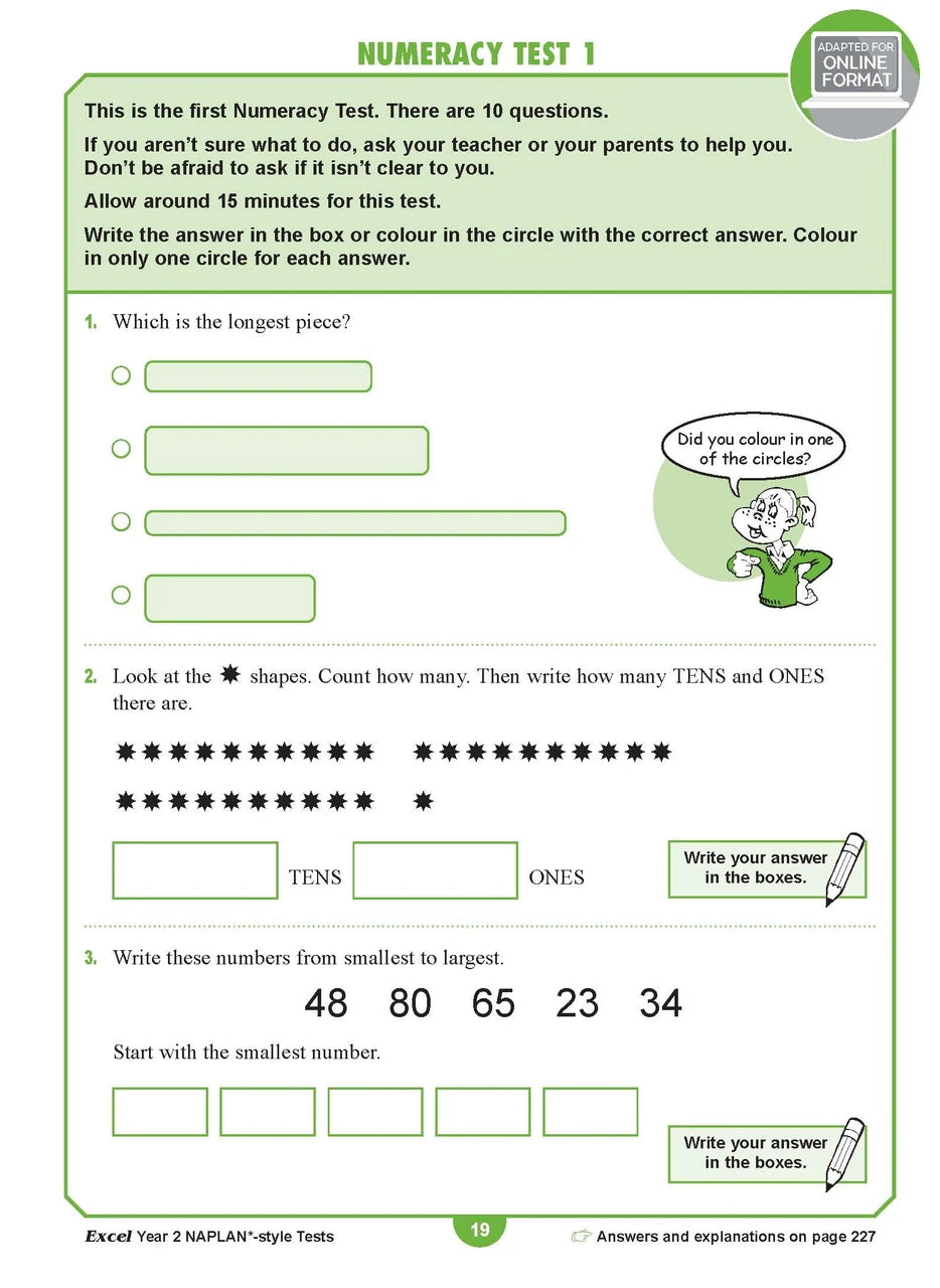 Sample interior page from the Excel Year 2 NAPLAN-style Tests workbook as shown in the publisher gallery