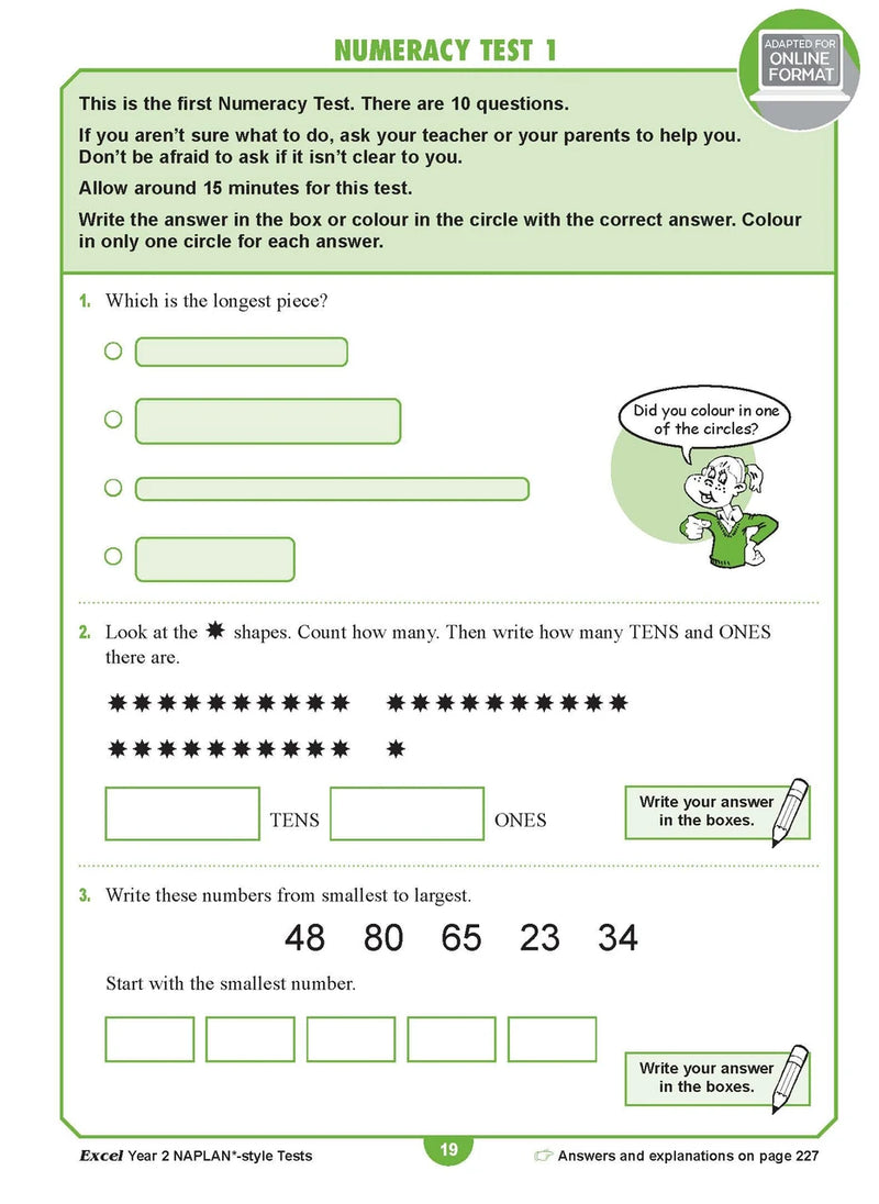 Sample interior page from the Excel Year 2 NAPLAN-style Tests workbook as shown in the publisher gallery