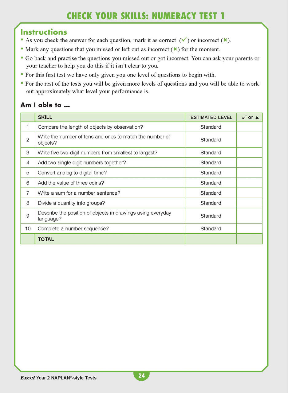 Sample interior page from the Excel Year 2 NAPLAN-style Tests workbook as shown in the publisher gallery