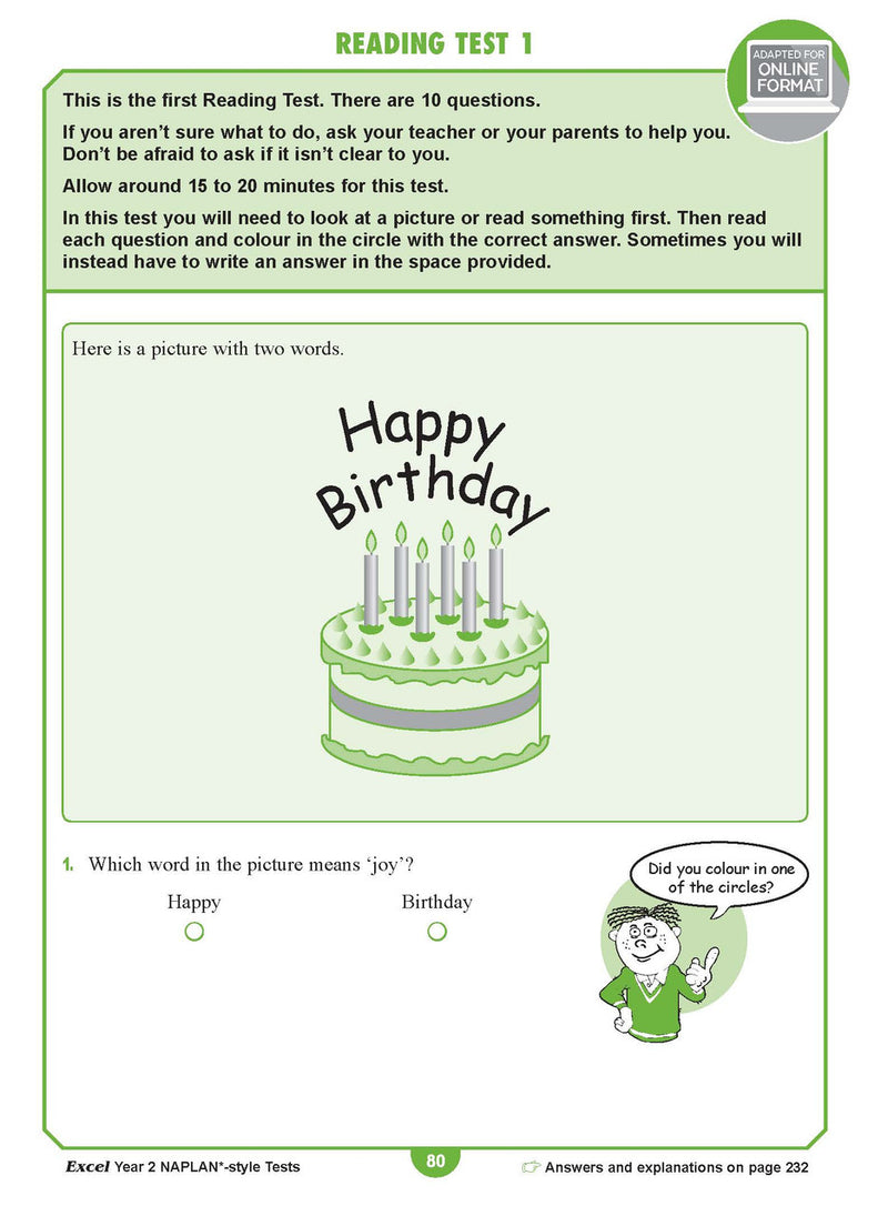 Sample interior page from the Excel Year 2 NAPLAN-style Tests workbook as shown in the publisher gallery