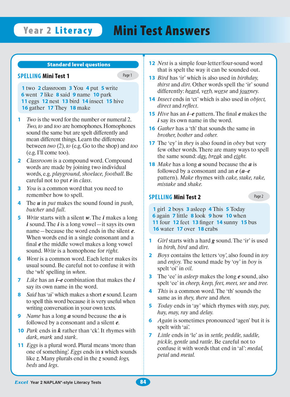 Sample interior page from the Excel Year 2 NAPLAN-style Literacy Tests workbook as shown in the publisher gallery