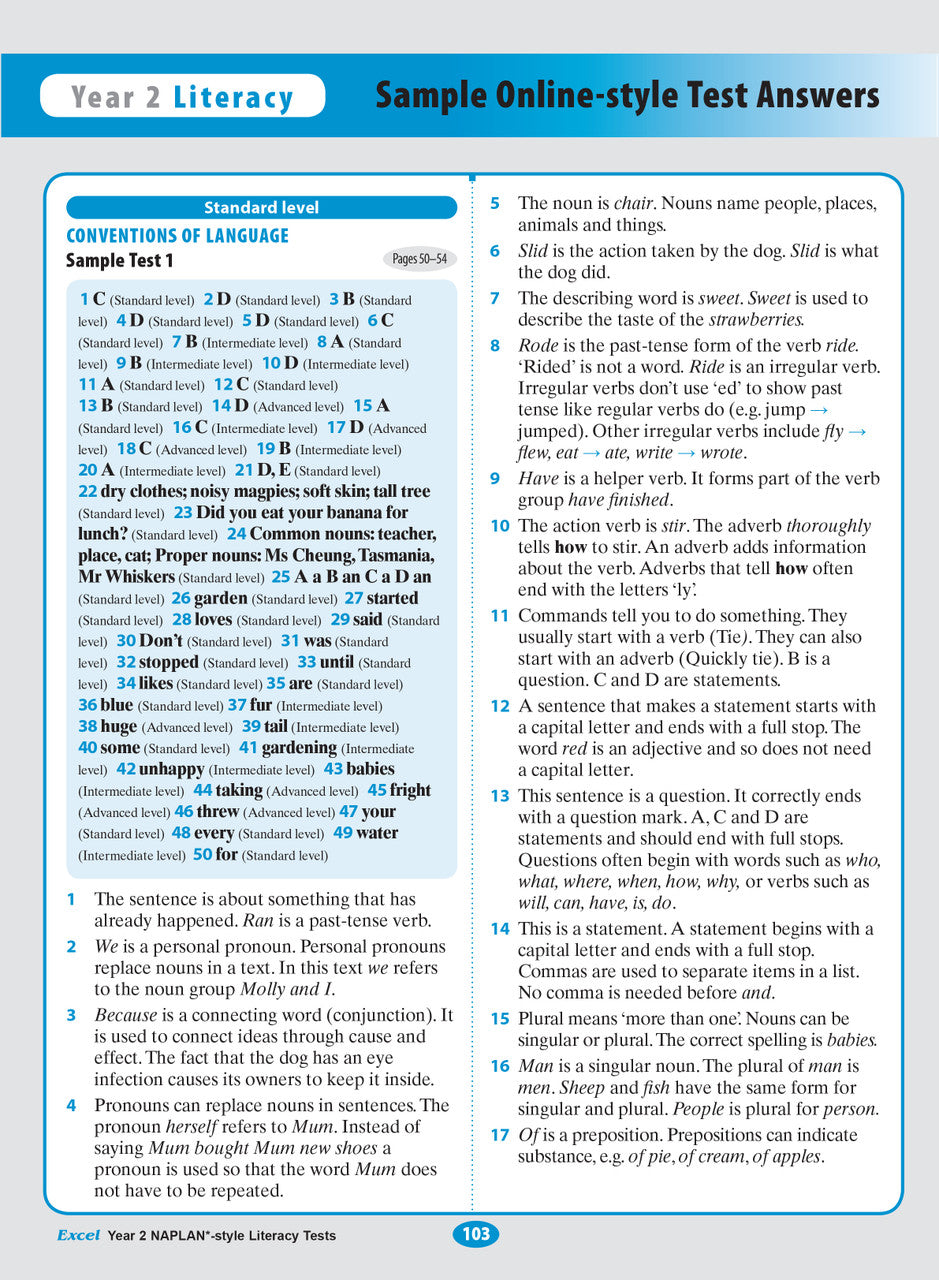 Sample interior page from the Excel Year 2 NAPLAN-style Literacy Tests workbook as shown in the publisher gallery