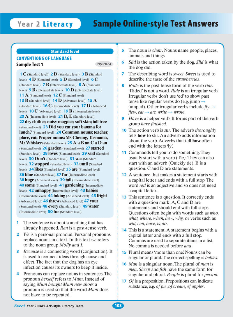 Sample interior page from the Excel Year 2 NAPLAN-style Literacy Tests workbook as shown in the publisher gallery